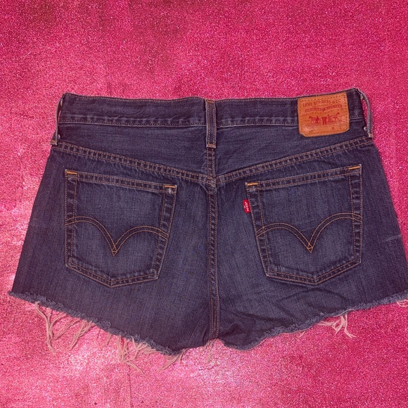 Levi's Dark Blue Frayed Jean Shorts - Picture 5 of 5